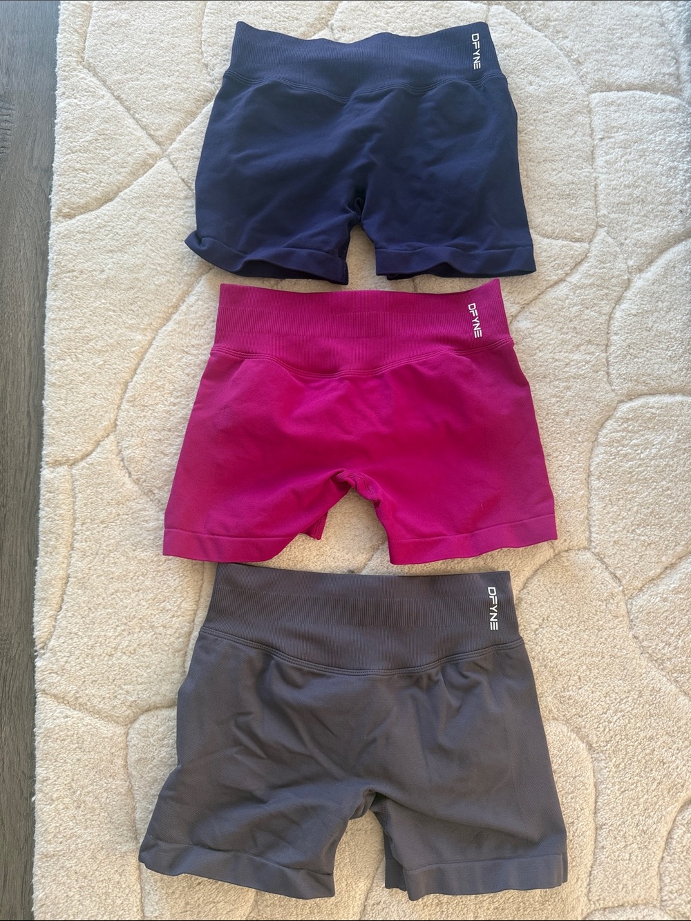DFYNE Women's High-Rise Athletic Bike Shorts — Navy, Magenta, Gray (3-Pack)
